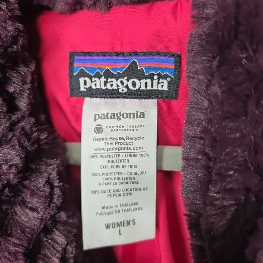 Patagonia Pelage Sherpa Faux Fur Vest Purple/Magenta Size L Women’s EUC